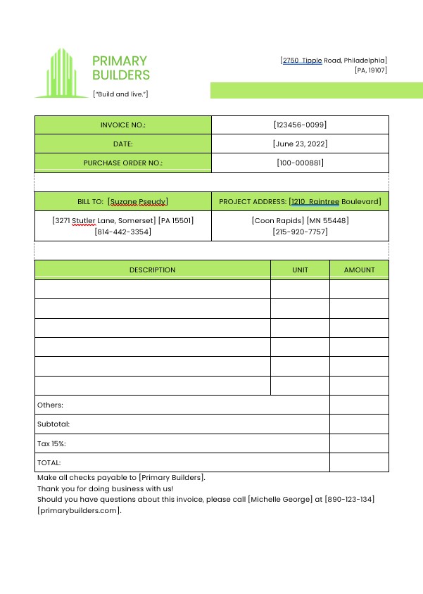 General Contractor Invoice Template PSD template